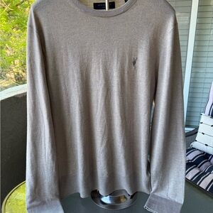 AllSaints Neutral Taupe Knit Crewneck Sweater
